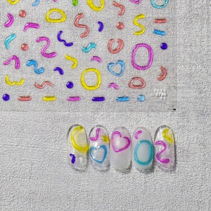 Jelly Style Nail Stickers, Summer Nail Decals, Symbols Nail Stickers, Cute Nail Stickers, Embossed, Summer Nail Designs,DIY Nails