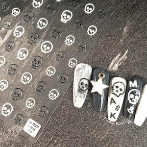Skull Nail Stickers, Halloween Nail Decals, Halloween Nail Art, Black And White Skull, Colorful Skull, DIY Nails