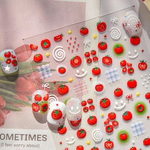 Cute Tomato Nail Stickers, Fruit Nail Stickers, Cute Nail Decals, 3D Nail Stickers, Nail Art, Cute Manicure
