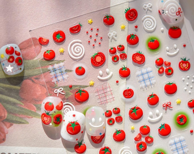 Cute Tomato Nail Stickers, Fruit Nail Stickers, Cute Nail Decals, 3D Nail Stickers, Nail Art, Cute Manicure