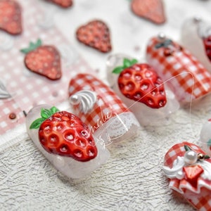 Strawberry Nail Stickers, Nail Decal Art, Strawberry Nail Decals, Cute Nail Stickers, Kawaii Nail Stickers, 5D Embossed