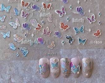 Pegatinas de mariposa para uñas, calcomanías de mariposa para uñas, calcomanías de mariposa para uñas doradas o plateadas, arte de uñas, diseños de uñas, calcomanías de uñas 3D, uñas DIY