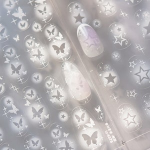 White Star Nail Stickers, Butterfly Nail Stickers, Self-Adhesive Nail Stickers, Manicure Sticker, Star Nail Decals, DIY Nails