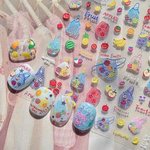 Cute Fruit Nail Stickers, Fruit Nail Decals, Cute Summer Nail Stickers, Fruit Nail Art, 3D Nail Stickers, Cute Manicure, DIY Nails