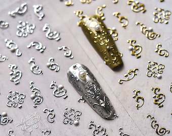 Gold Silver Pattern Nail Sticker, Gold Nail Decals, Gold Silver Nail Art Stickers, Gold Nail Art, Gold Manicure, DIY Nails