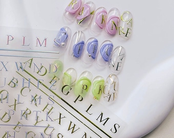 English Letters Nail Stickers, Letter Nail Decals, Gold Nail Stickers, Silver Nail Decals, DIY Nails