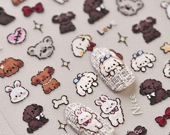 Cute Dog, Rabbit, Cat Nail Stickers, Kawaii Dog Nail Stickers, Animal Nail Decals, Cartoon Nail Decals, Kawaii Nail Stickers