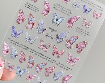 Butterfly Nail Stickers, Butterfly Nail Decals, Aesthetic Nail Stickers, Nail Decal Art, DIY Nails, 5D Embossed