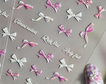 Bowknot Nail Stickers, Nail Decals, Cute Nail Stickers, Kawaii Nail Stickers, 5D Embossed, Kawaii Nail Decals, DIY Nail Stickers