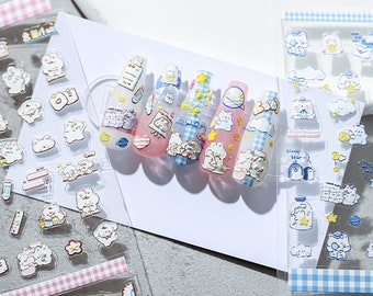 Cute Nail Stickers, Nail Decals Art, Rabbit Nail Stickers, Bear Nail Stickers, Kawii Nail Decals, 3D Nails, 5D Nails, DIY Nails