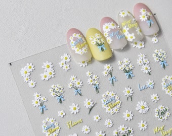 Sierlijke bloem nagelstickers, bloemen nagelstickers, madeliefje nagelstickers, bloemen nageldesign, nagelstickers, doe-het-zelfnagels