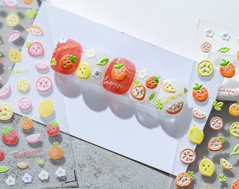 Fruit Nail Stickers, Fruit Nail Decal, Lemon Nail Stickers, Strawberry Nail Stickers, Kawaii Nail Stickers, DIY Nails