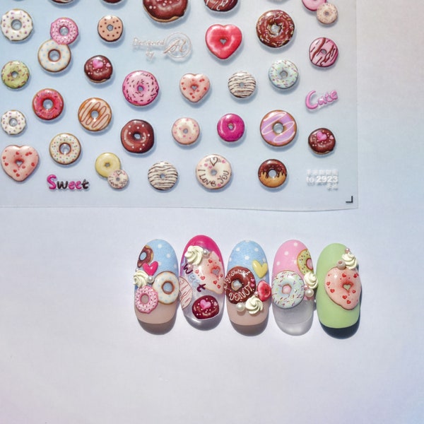 Jelly-Style Donuts Nail Stickers, Lollipop Nail Stickers, Donuts Nail Decals, Kawaii Nail Decals, Sweet Nail Decals, DIY Nails