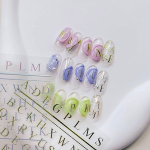 Adesivos de unha com letras em inglês, decalques de unha com letras, adesivos de unha dourados, decalques de unha prateados, unhas faça você mesmo