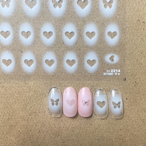 Adesivos de unha de coração branco, decalques de unha de coração, adesivos de unha 3D, manicure de coração, design de unha de coração, unhas DIY