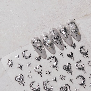 Silver Moon And Star Nail Stickers, Star Nail Stickers, Moon Nail Stickers, Silver Nail Decals, Nail Supplies, DIY Nails
