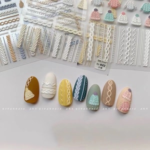 Pegatinas para uñas con forma de suéter de invierno, calcomanías para decoración de uñas, pegatinas para uñas de invierno, calcomanías para uñas con forma de suéter, pegatinas para uñas en relieve, relieve 5D, uñas DIY