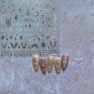 Gold Nail Stickers, Moon And Star Nail Stickers, Gold Nail Decals, Nail Decal Art, DIY Nails