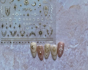 Gouden nagelstickers, maan en ster nagelstickers, gouden nagelstickers, nagelstickerkunst, DIY-nagels