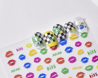 Lip Nail Stickers, Lip Nail Decals, 3D Nail Stickers, Nail Decal Art, Cute Nail Stickers, DIY Nails