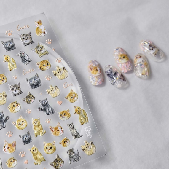 Cute Cat Nail Stickers, Cat Nail Decals, Cat Nail Art, Cute Nail Stickers, 3D Nail Stickers, DIY Nails