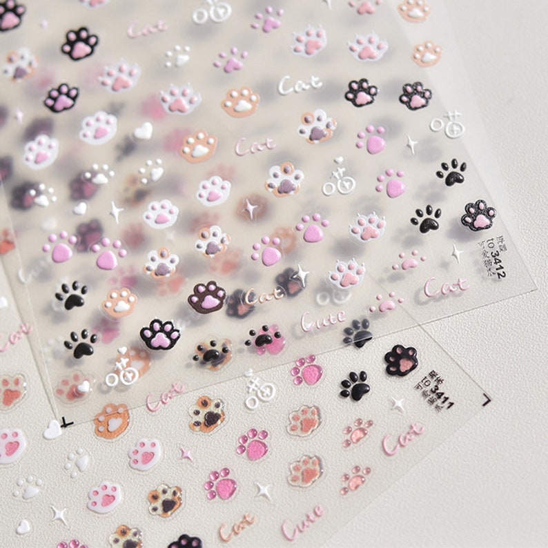 Nagelklistermärken med katttassar, söta nagelklistermärken med katttassar, söta nagelklistermärken med katttassar, nagelklistermärken med kattklor, självhäftande nagelklistermärken, gör-det-själv-naglar bild 4