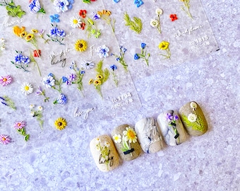 Blumen Nagelaufkleber, Blumen Nagelkunst, Nagelabziehbild, Nageldesigner Kunst, 3D Nägel, DIY Nägel