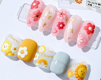 Pegatinas para uñas con flores de verano, calcomanías para uñas con flores, uñas de verano, relieve 5D