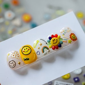 Smiling Face Nail Stickers, Smiling Face Nail Decals, Nail Designer Art