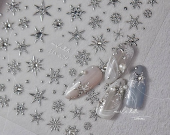 Gold/Silver Snowflake Nail Stickers, Winter Snow Nail Stickers, Snow Nail Decals, Nail Stickers With Charms