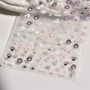 Nagelklistermärken med katttassar, söta nagelklistermärken med katttassar, söta nagelklistermärken med katttassar, nagelklistermärken med kattklor, självhäftande nagelklistermärken, gör-det-själv-naglar bild 2