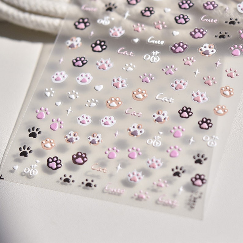 Nagelklistermärken med katttassar, söta nagelklistermärken med katttassar, söta nagelklistermärken med katttassar, nagelklistermärken med kattklor, självhäftande nagelklistermärken, gör-det-själv-naglar bild 2