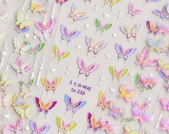 Pegatinas de mariposas coloridas para uñas, pegatinas de mariposas en relieve para uñas, calcomanías de mariposas para uñas, pegatinas estéticas para uñas, uñas DIY