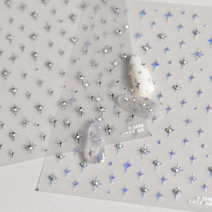 Silver Tiny Star Nail Stickers, Star Nail Decals, Star Nail Designs, Silver Nail Decals, Nail Sticker With Rhinestones, DIY Nails
