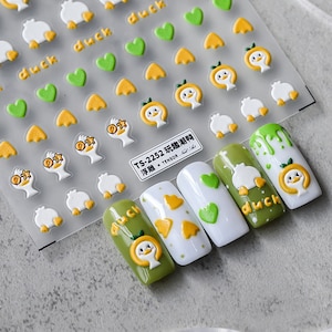 Leuke eend nagelstickers, kawaii nagelstickers, kawaii dieren nagelstickers, doe-het-zelfnagels, 3D-nagelstickers, nageltattookunst