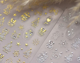 Gold Christmas Tree Nail Stickers, Christmas Tree Nail Decals, Gold Christmas Stickers, Winter Nail Design, Manicure Sticker, DIY Nails