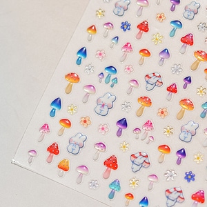 Mushroom Nail Stickers, Mushroom Nail Decals, Jelly Style Nail Stickers, Mushroom And Rabbit Nails, 3D Nail Stickers, DIY Nails