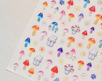 Stickers champignons, Stickers champignons, Stickers gelée, Ongles Champignon Et Lapin, Stickers 3D Pour Ongles, Ongles DIY