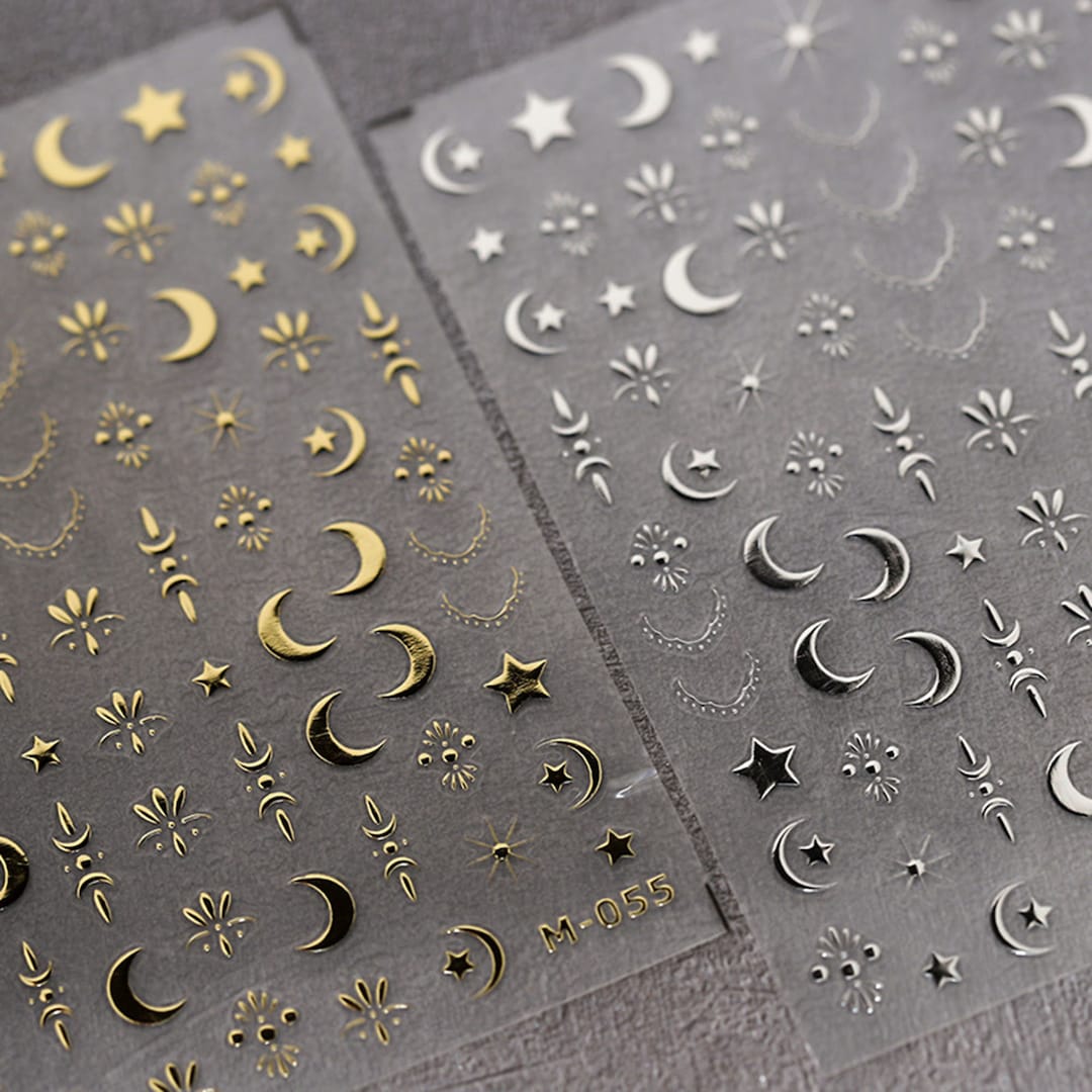 Gold Moon and Star Nail Stickers, Silver Moon and Star Nail Stickers