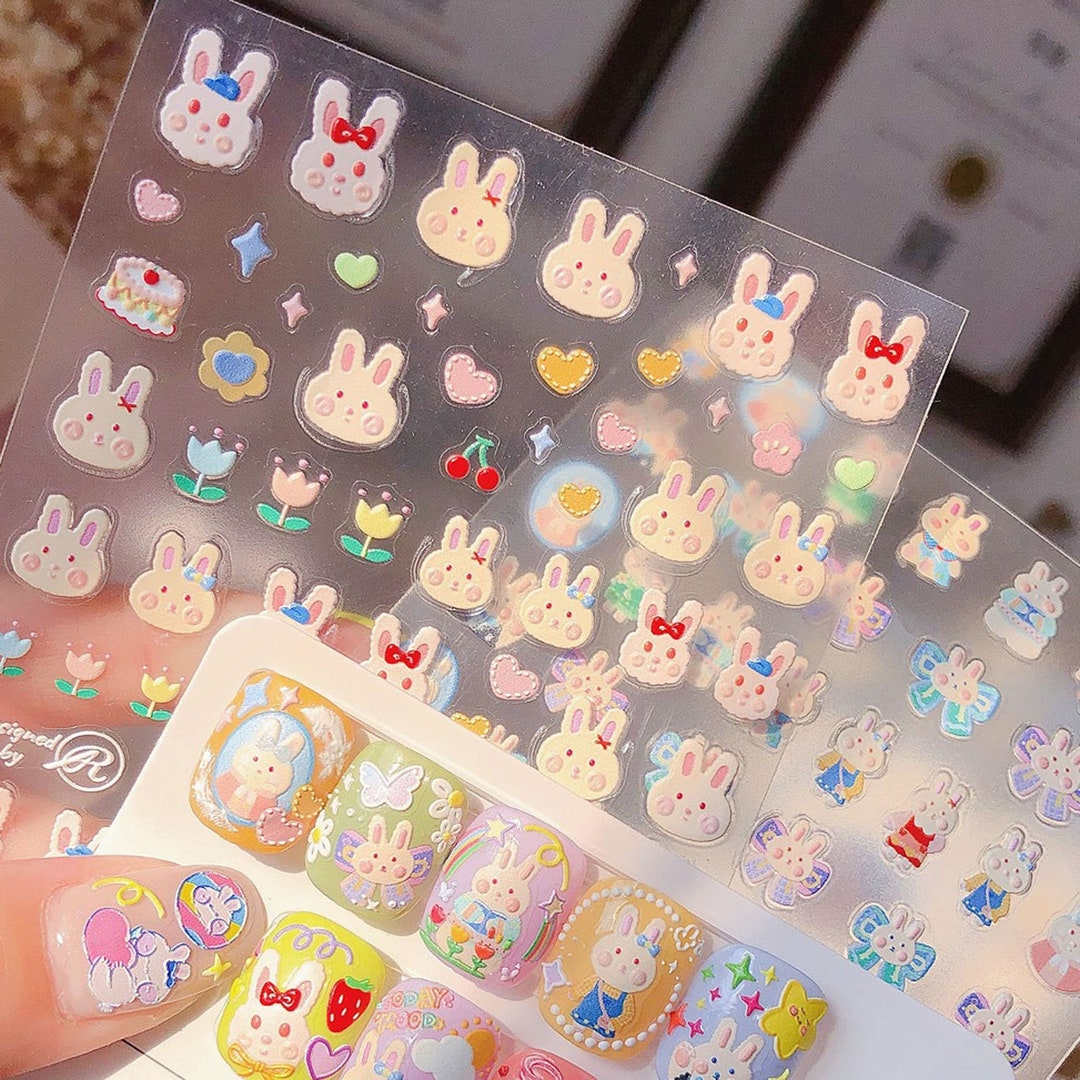 Cute Nail Stickers, Rabbit Nail Decals, Kawaii Nail Decals, Nail Art