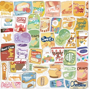 50 pezzi adesivi snack, adesivi kawaii per cibo, adesivi carini, adesivi impermeabili, adesivi per bottiglie d'acqua, confezione di adesivi