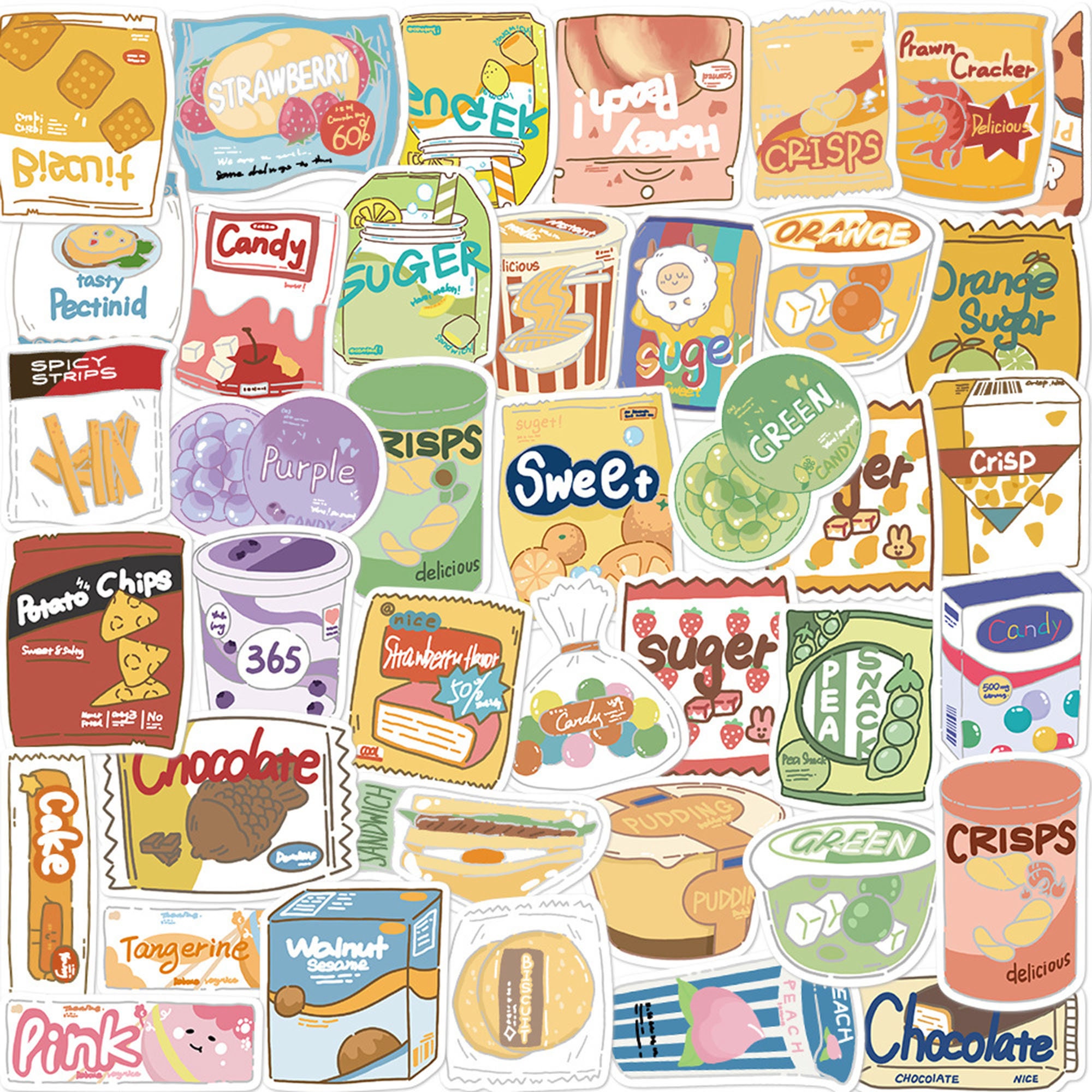 50pcs Kawaii Food Stickers for Kids Teens and Adults, Cute Snack Stickers  Decals for Journaling and Scrapbooking, Waterproof Vinyl Cartoon Stickers