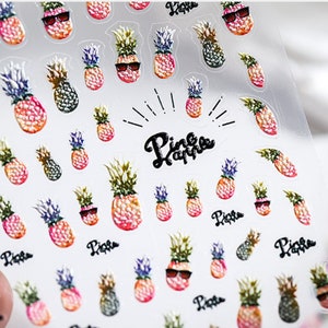 Fruit Nail Stickers, Pink Pineapple Nail Decals, Nail Decal Art, Cute Nail Stickers, 3D Nails, DIY Nails