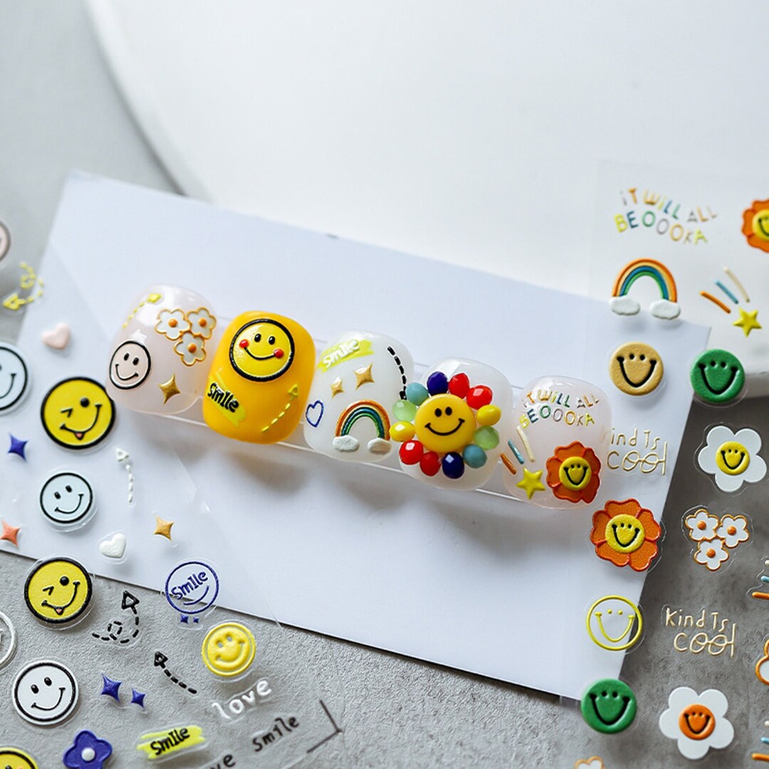 Smiling Face Nail Stickers, Smiling Face Nail Decals, Nail Designer Art