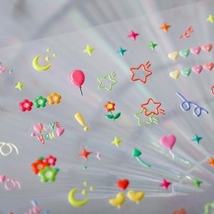 Cute Nail Stickers, Cute Nail Art, Kawaii Nail Decal, Star Nail Decals