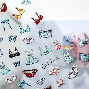 Bikini Nail Stickers, Swimwear Nail Decals, SUmmer Nails Decals, Nail Decal Art, 5D Nails, DIY Nails