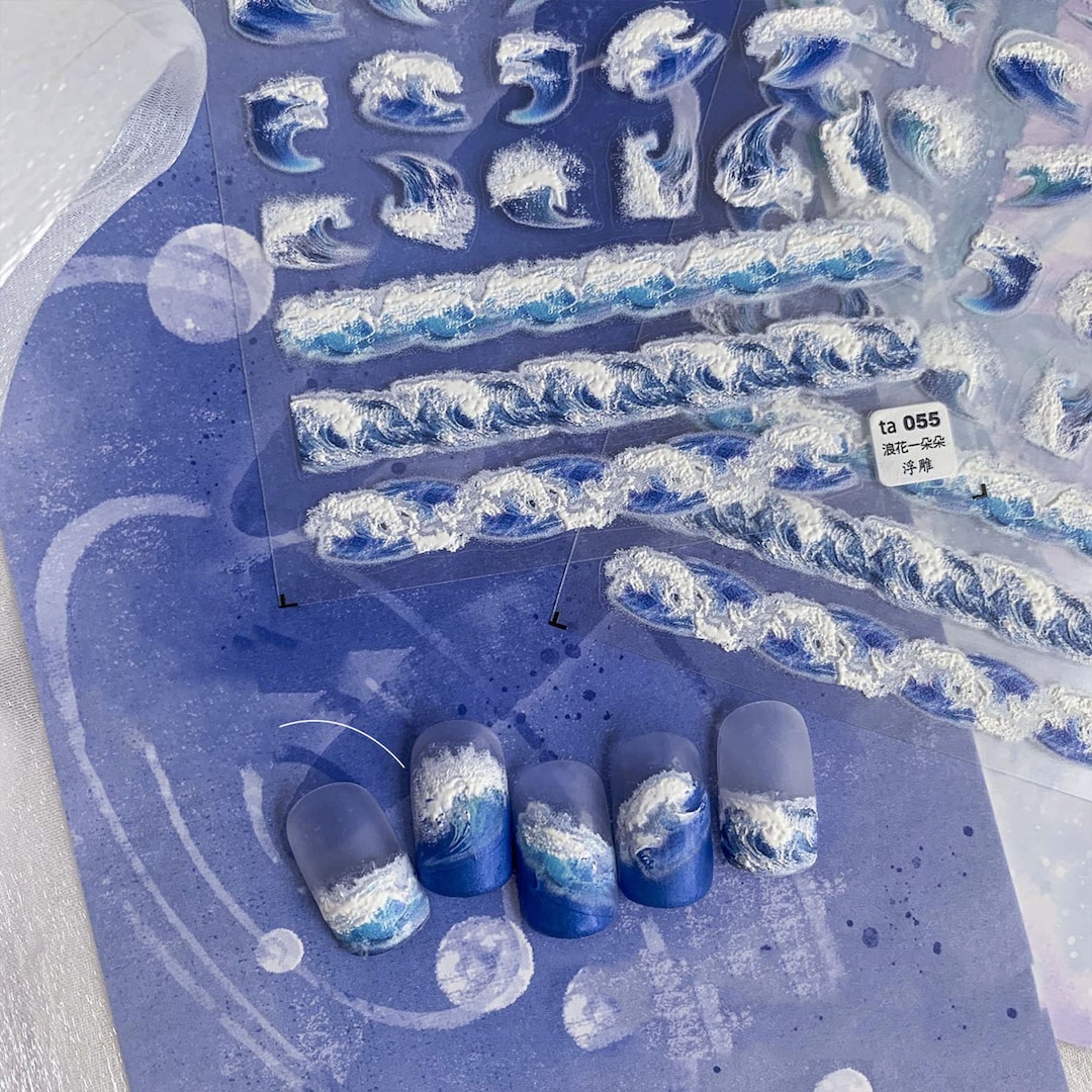 Ocean Wave Nail Stickers, Summer Nail Decals, Blue Ocean Nail Stickers