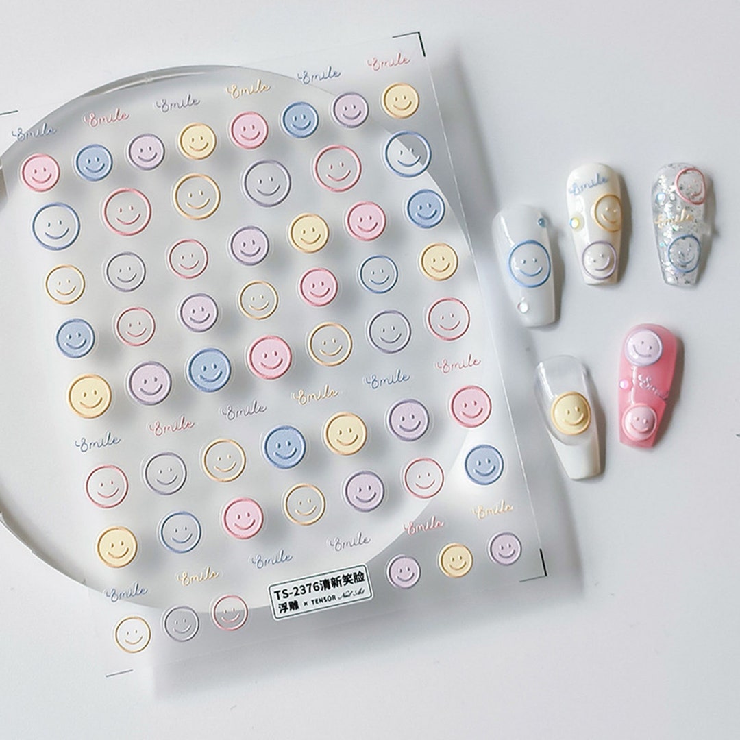 Smiling Face Nail Stickers, Smiling Face Nail Decals, Kawaii Nail