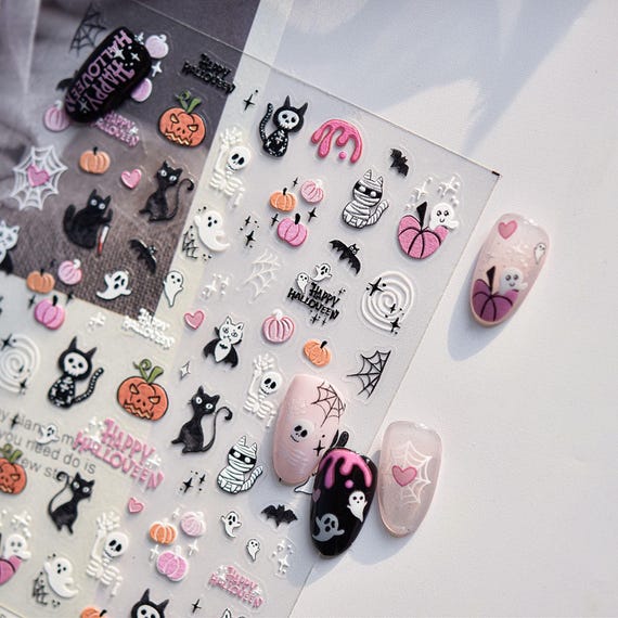 Halloween Nail Stickers, Halloween Nail Decals, Ghost Nail Decals, Halloween Nail Charms, Halloween Nail Art, Cute Halloween Nails