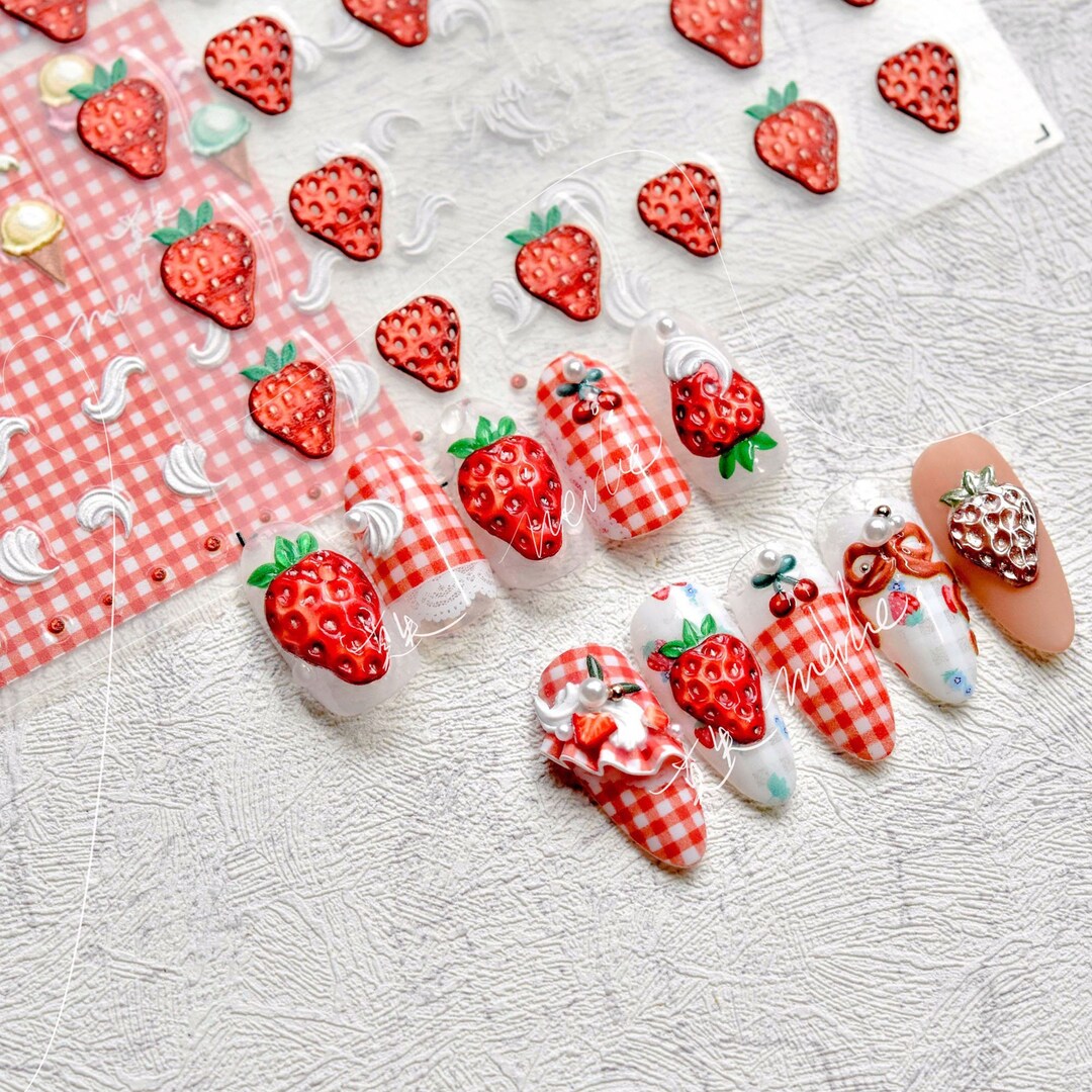 Strawberry Nail Stickers Nail Decal Art Strawberry Nail - Etsy